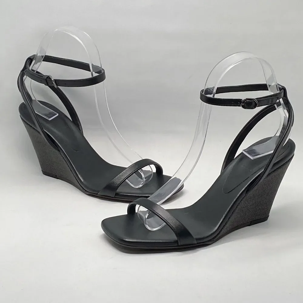 Brunello Cucinelli Monili Embellished Strappy Wedge Leather Sandals size 36
